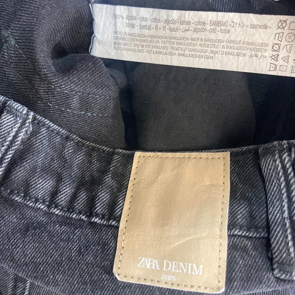 ZARA Raw Hem Jeans Size 2 Black Denim High Waist Straight Leg 27.5" Inseam Punk - Picture 4 of 14